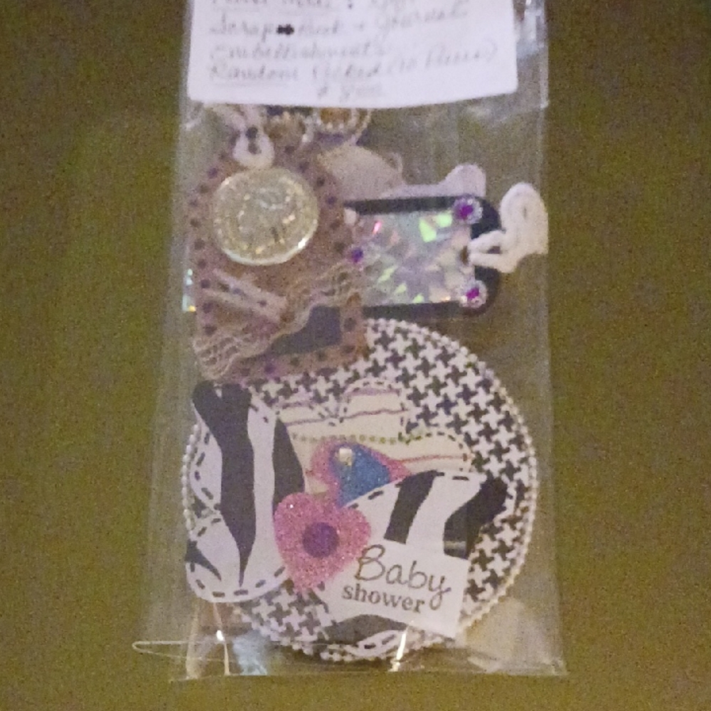 Hand-made Baby Shower/Other Embellishment Pack - Black & White with Pink